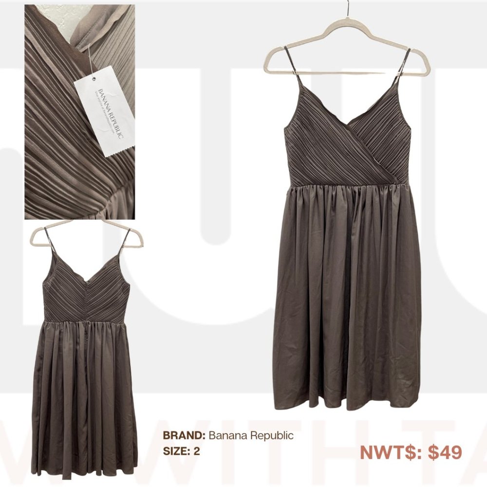 Banana Republic, Taupe A-Line Pleated Dress, 2, NWT